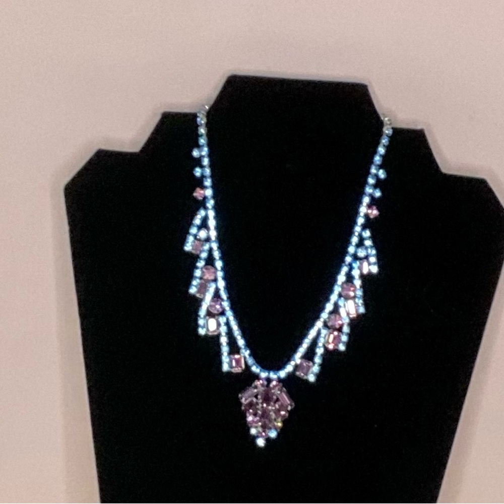 Faux Amethyst and Topaz Rhinestone Statement Necklace.